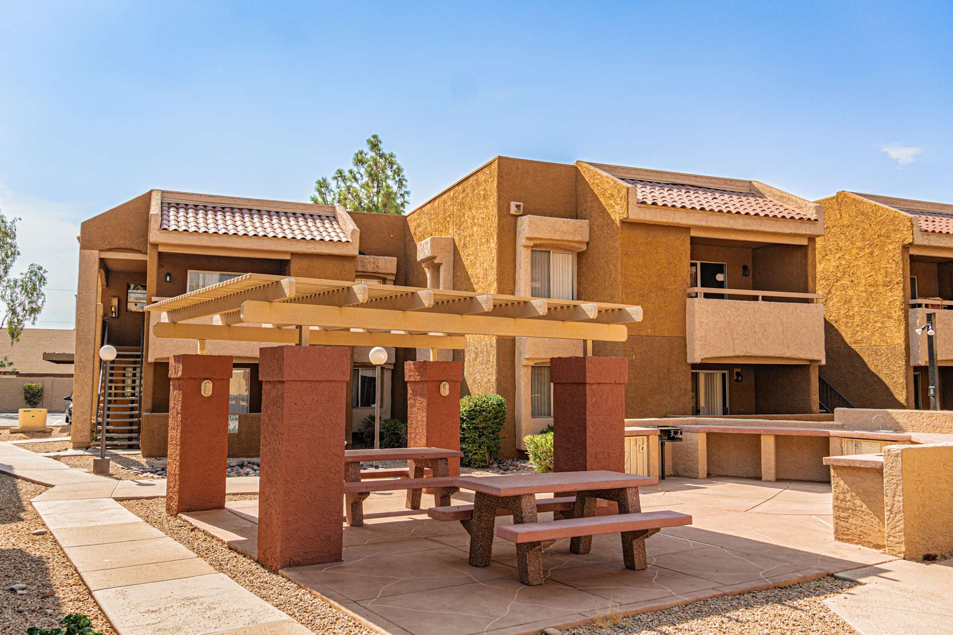 Shaded courtyard and picnic ramada