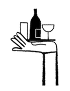 Wine bottle and glasses on serving tray illustration